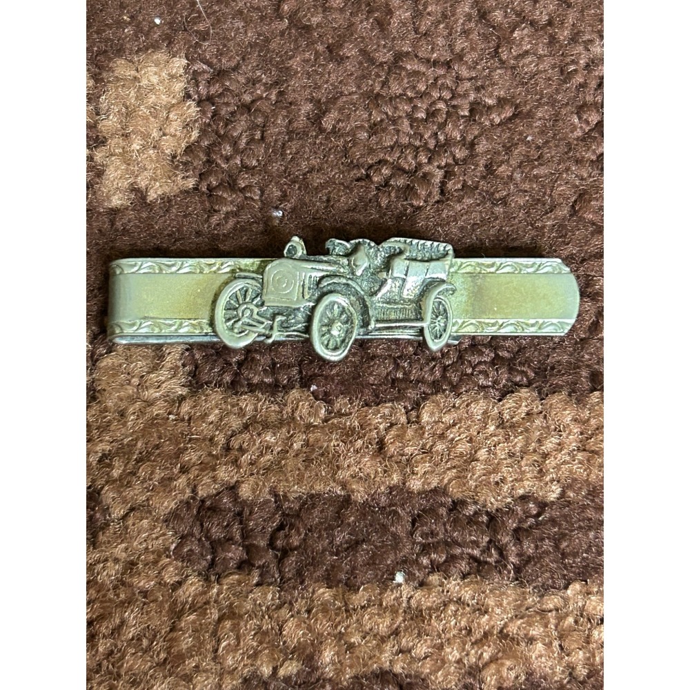 Vintage Silver Tone Antique Automobile Tie Clip Horseless Carriage Car Jewelry